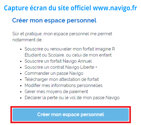 Création compte Navigo.fr
