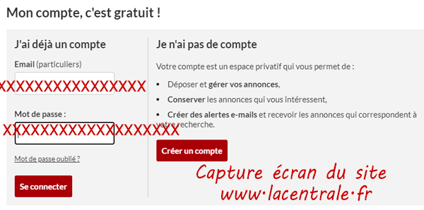 Se connecter pour gérer et modifier mon annonce sur www.lacentrale.fr