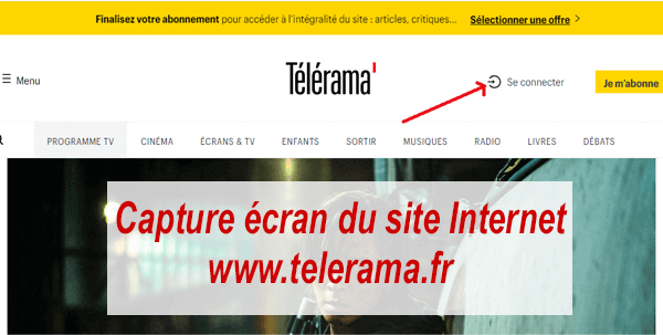 Se connecter à Telerama.fr, mon espace abonné en ligne.