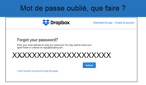 Dropbox réinitialiser mot de passe